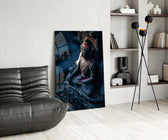 Sacred panel against a moody dark-painted accent wall