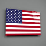 Patriotic panel anchoring a man cave wall