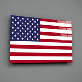Patriotic panel anchoring a man cave wall