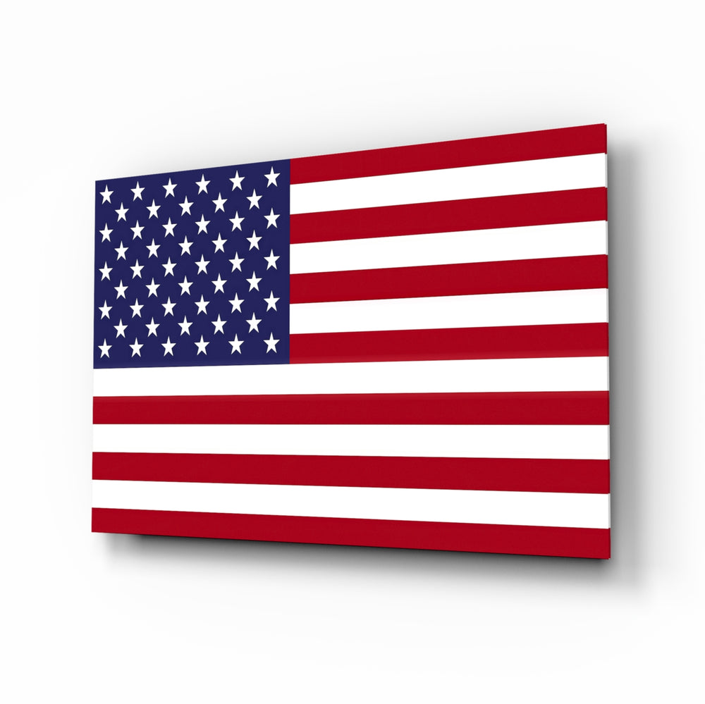 Flag of the United States glass wall art in a modern home office