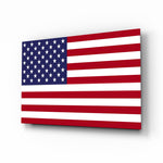 Flag of the United States glass wall art in a modern home office