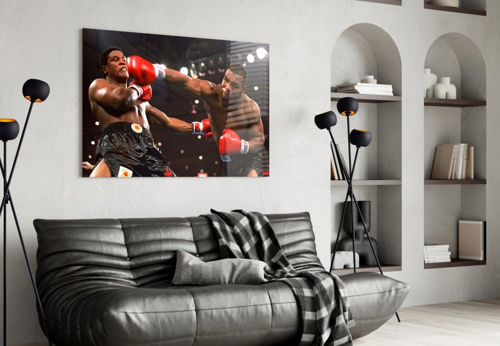 Mike Tyson artwork styled in a sports den interior