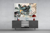 Marble Flower glass wall art catching light to reveal its painted marble