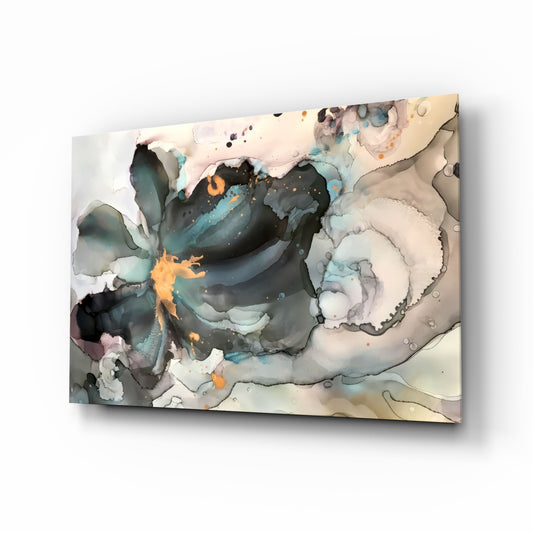 Marble Flower glass wall art in a modern living room