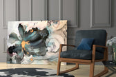 Abstract yatay panel against a dusky-cream painted accent wall