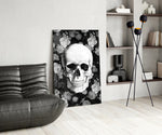 Gothic glass print bringing memento-mori edge to a tattoo studio