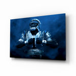 Cam Newton glass wall art in a modern home gym