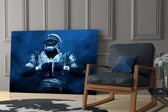 NFL yatay panel against a moody dark-painted accent wall
