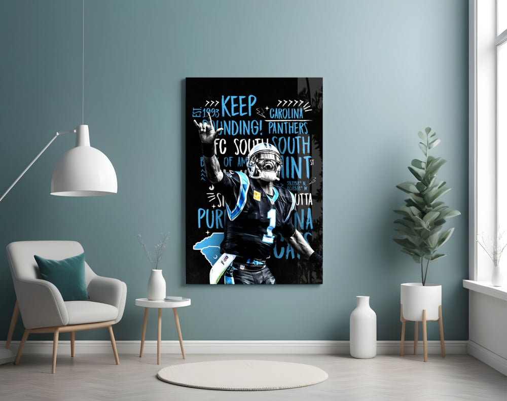 Cam Newton artwork styled in a sports den interior