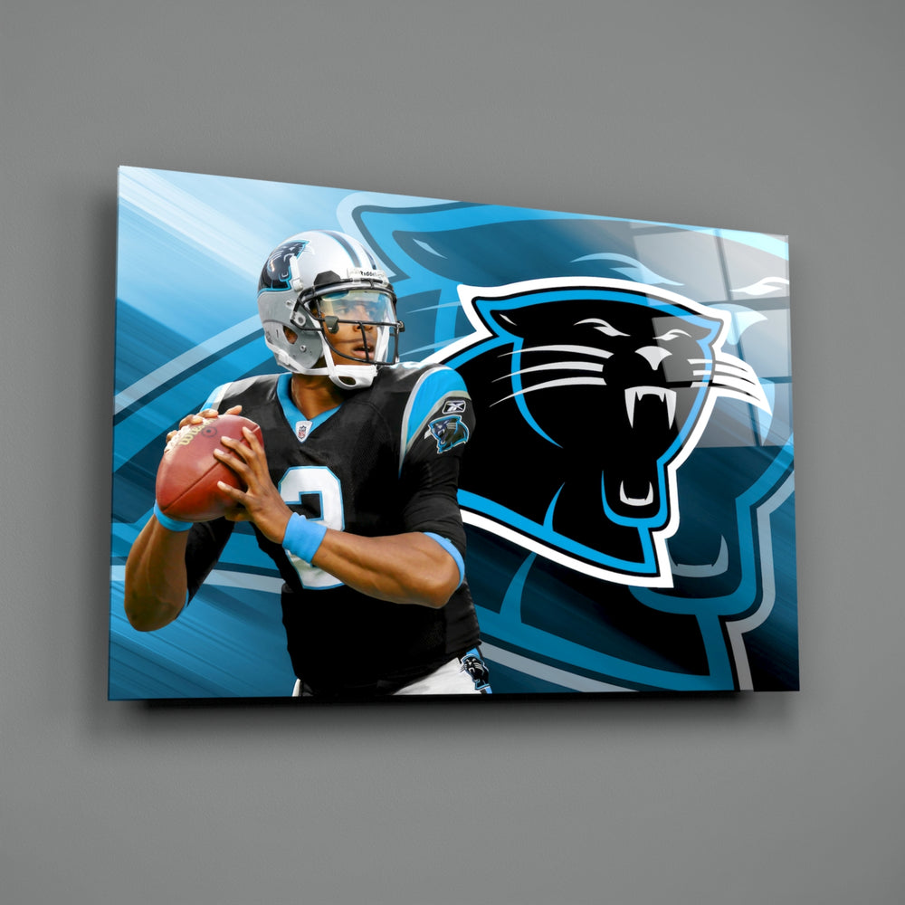 NFL poster panel anchoring a man cave wall