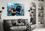 Carolina Panthers artwork styled in a sports den interior