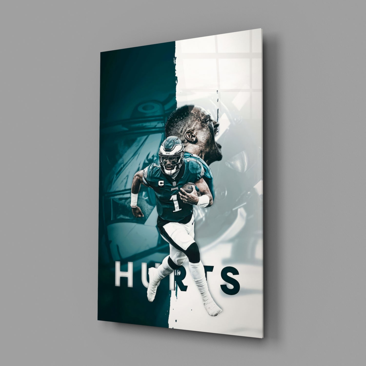 Jalen Hurts Glass Wall Art.