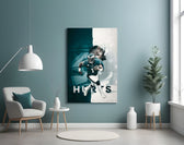 Jalen Hurts artwork styled in a sports den interior