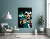 Jalen Hurts artwork styled in a sports den interior