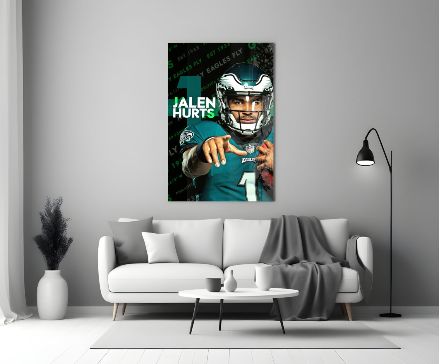 Jalen Hurts Glass Wall Art.