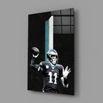 NFL poster panel anchoring a man cave wall
