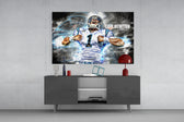 Cam Newton glass wall art catching light to reveal its painted plasma