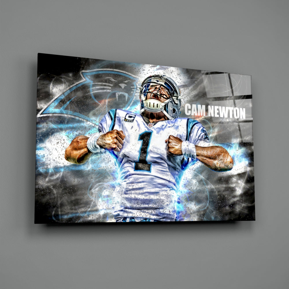 NFL poster panel anchoring a man cave wall
