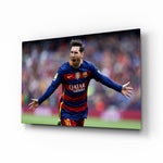 Messi glass wall art in a modern home cinema