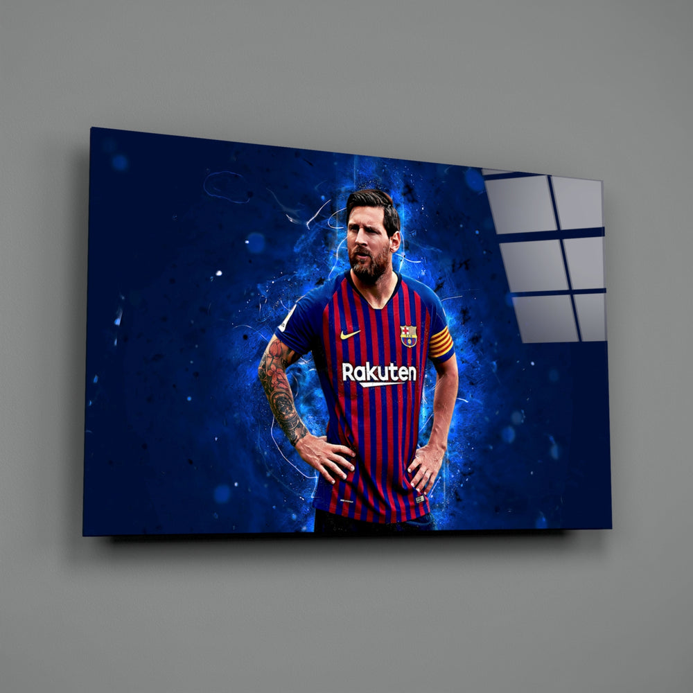 Football portrait panel anchoring a man cave wall