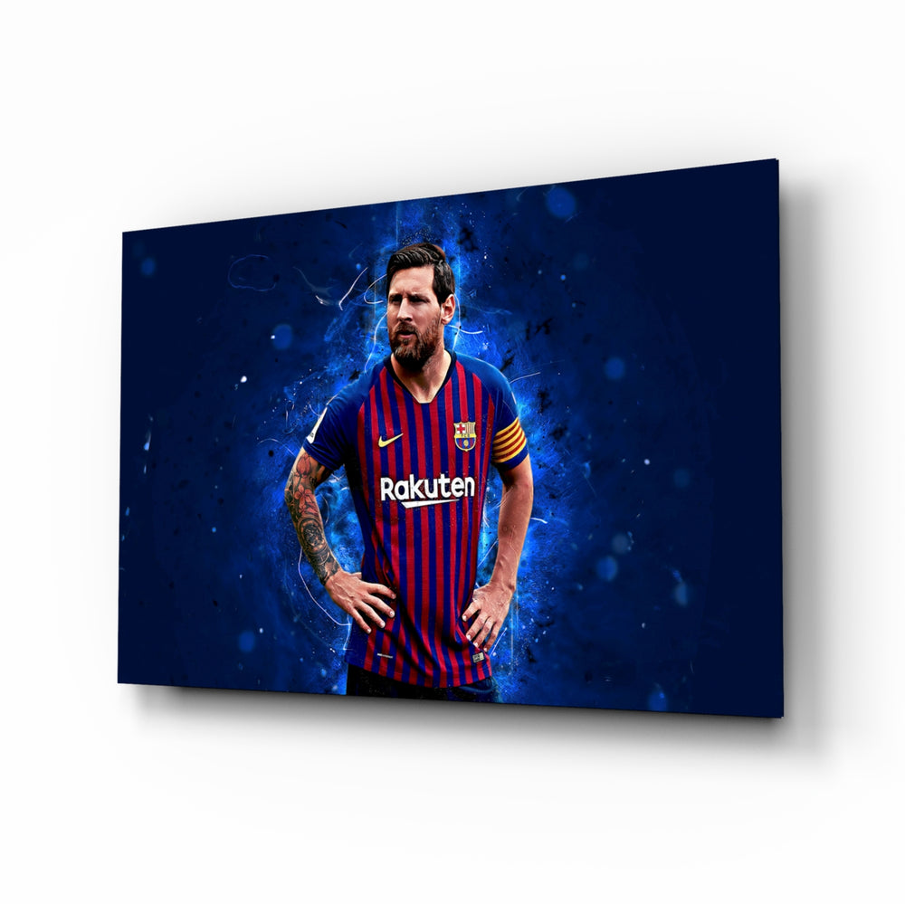 Messi glass wall art in a modern home cinema