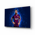 Messi glass wall art in a modern home cinema