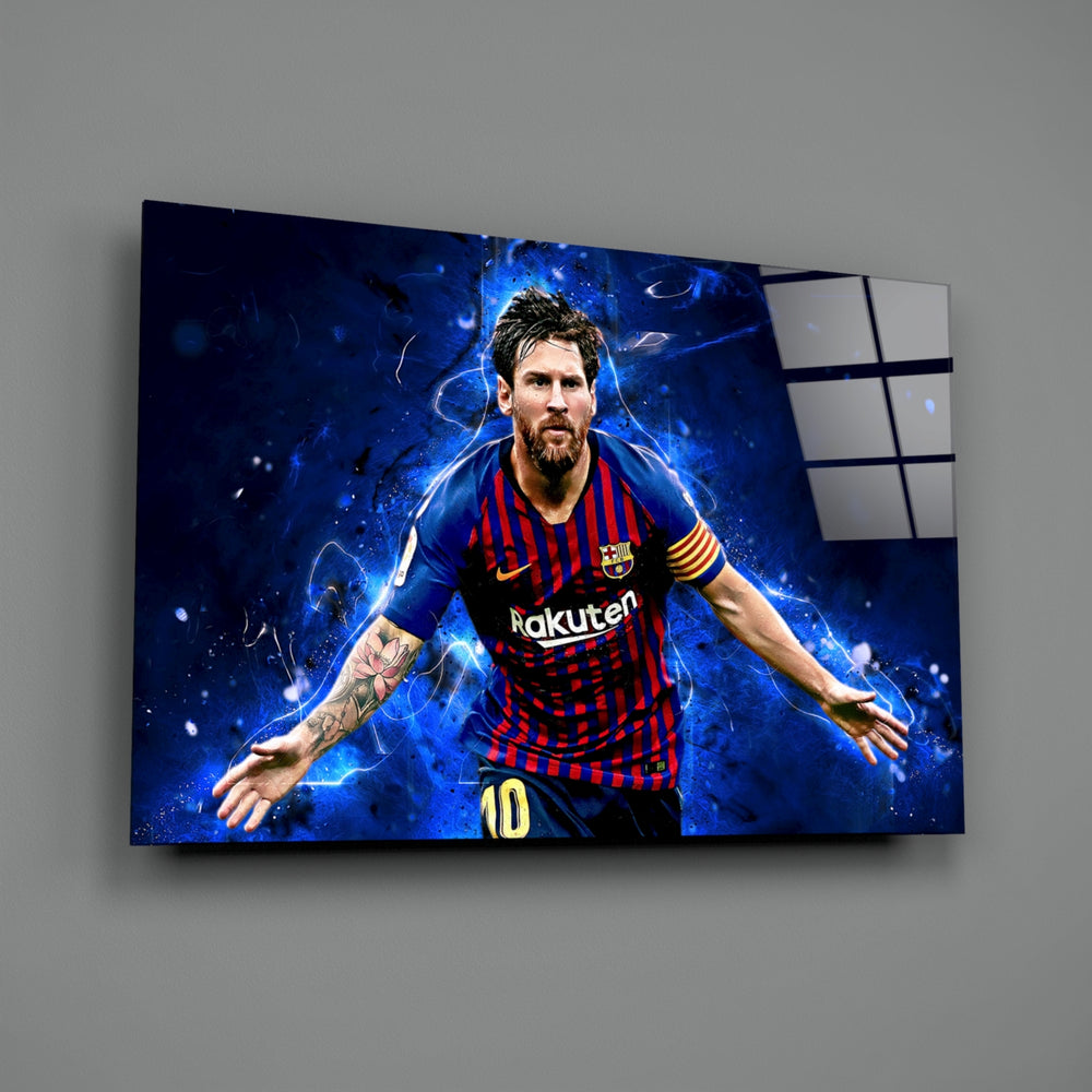 Football portrait panel anchoring a man cave wall