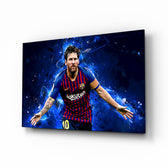 Messi glass wall art in a modern home cinema