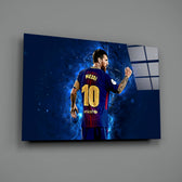 Football portrait panel anchoring a man cave wall