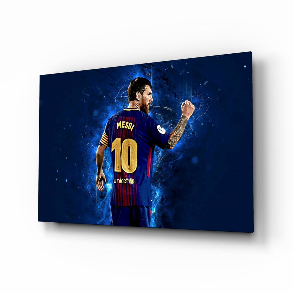Messi glass wall art in a modern home cinema