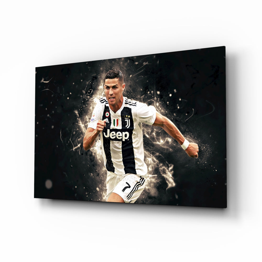 Cristiano Ronaldo glass wall art in a modern home cinema
