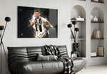 Cristiano Ronaldo artwork styled in a sports den interior