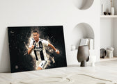 Close-up detail of CR7 Juventus sprint behind glass