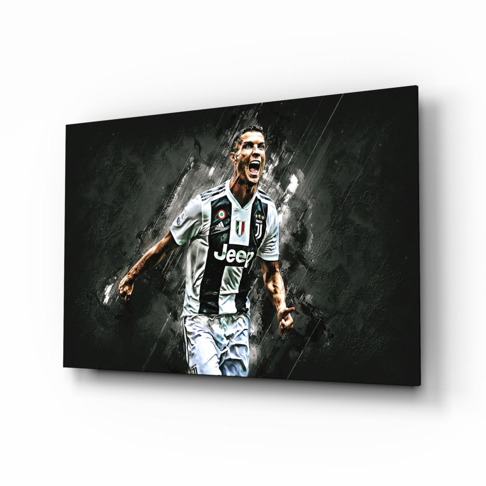 Cristiano Ronaldo glass wall art in a modern home cinema