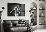 Cristiano Ronaldo artwork styled in a sports den interior