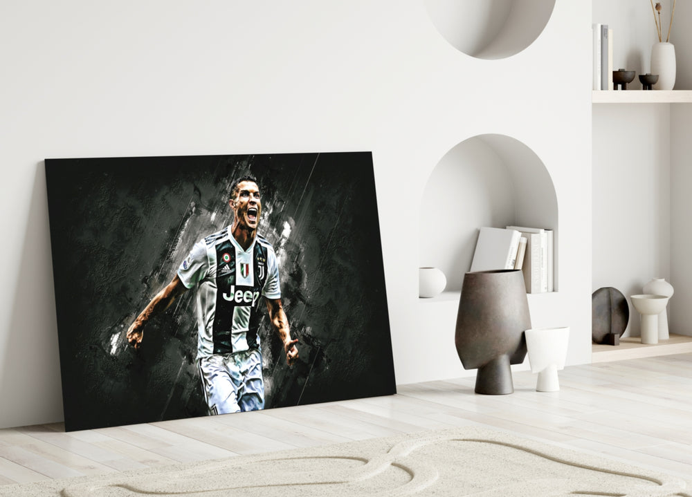Close-up detail of CR7 Juventus roar behind glass