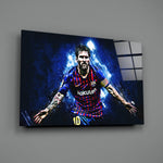 Football tribute panel anchoring a man cave wall