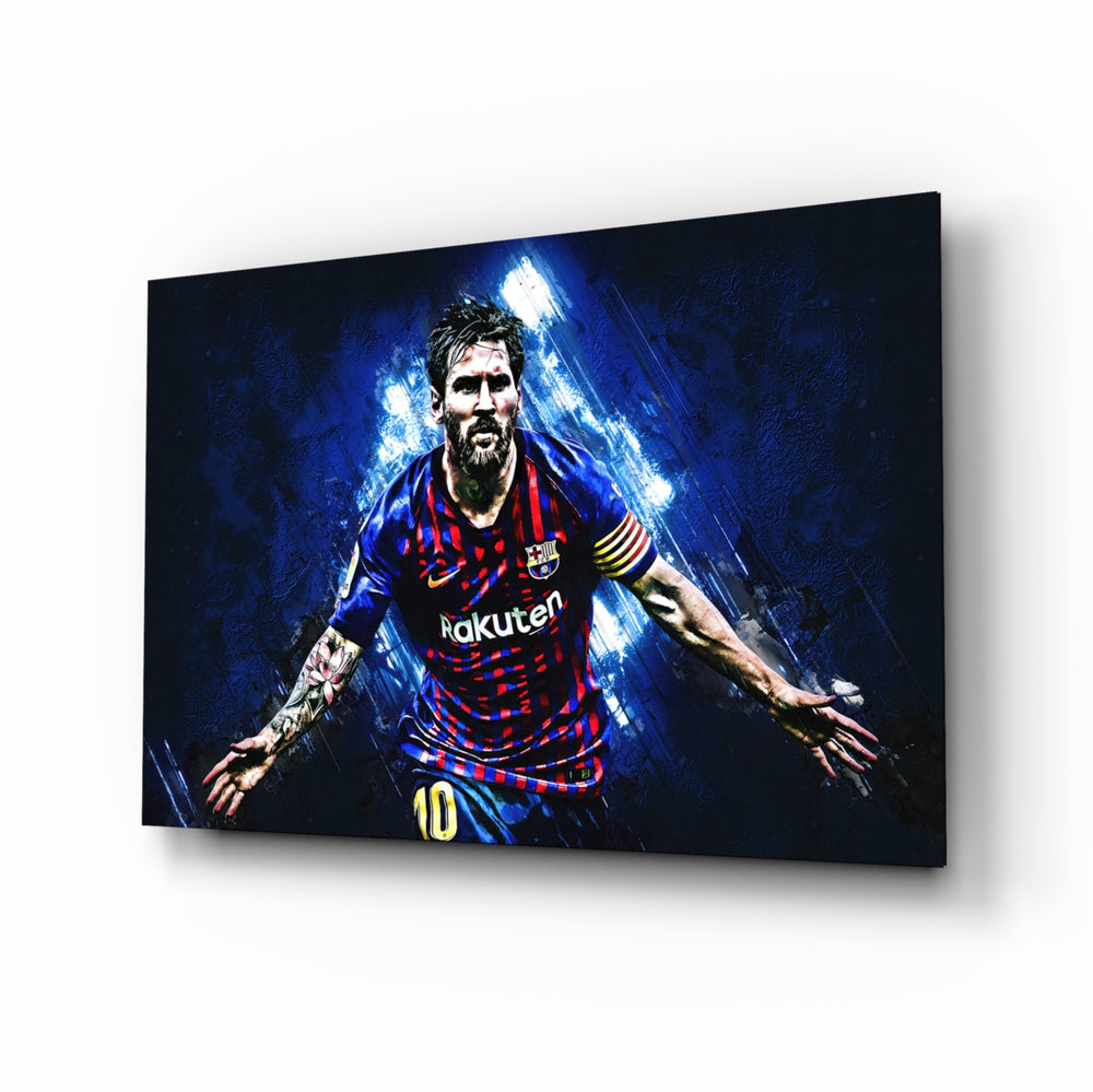 Messi glass wall art in a modern home cinema