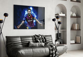 Messi artwork styled in a sports den interior