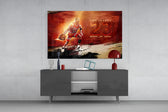 Michael Jordan glass wall art catching light to reveal its painted skyline