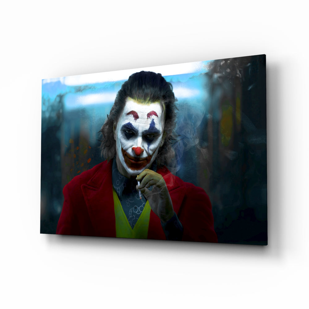 Joker glass wall art in a modern home cinema