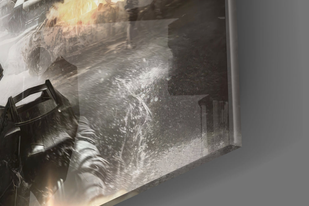 Cinematic artwork in a moody bedroom interior