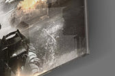 Cinematic artwork in a moody bedroom interior