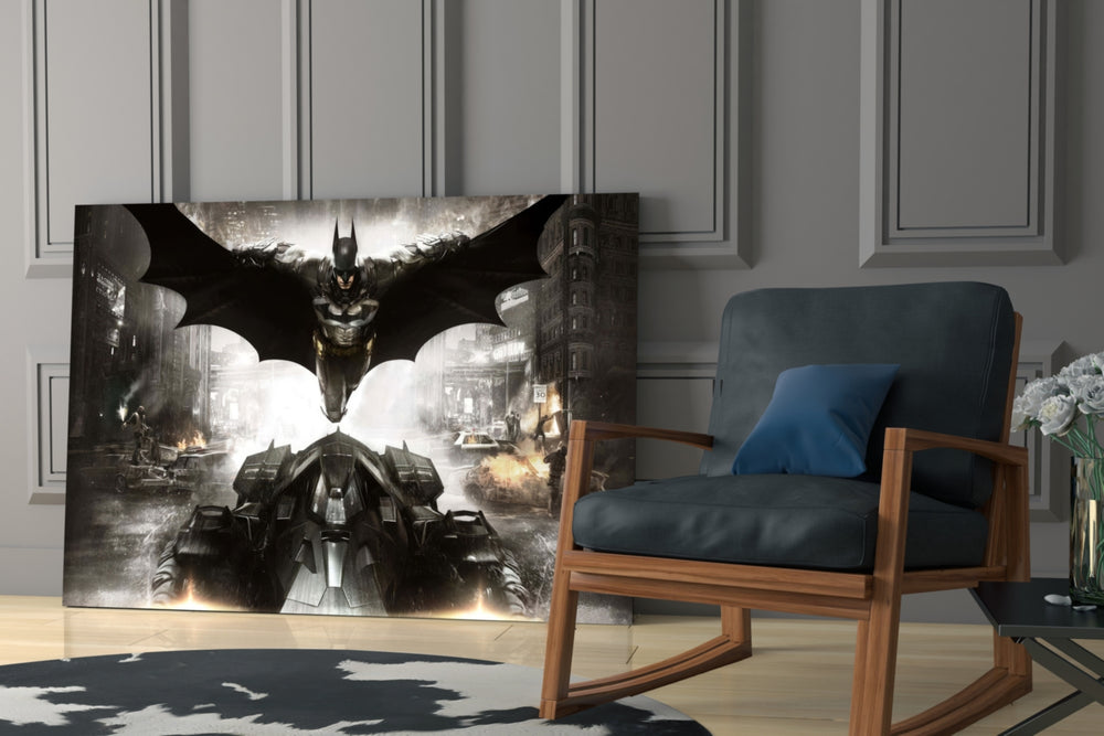 DC yatay panel against a moody dark-painted accent wall