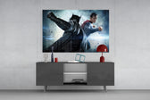 Batman vs Superman glass wall art catching light to reveal its painted ice