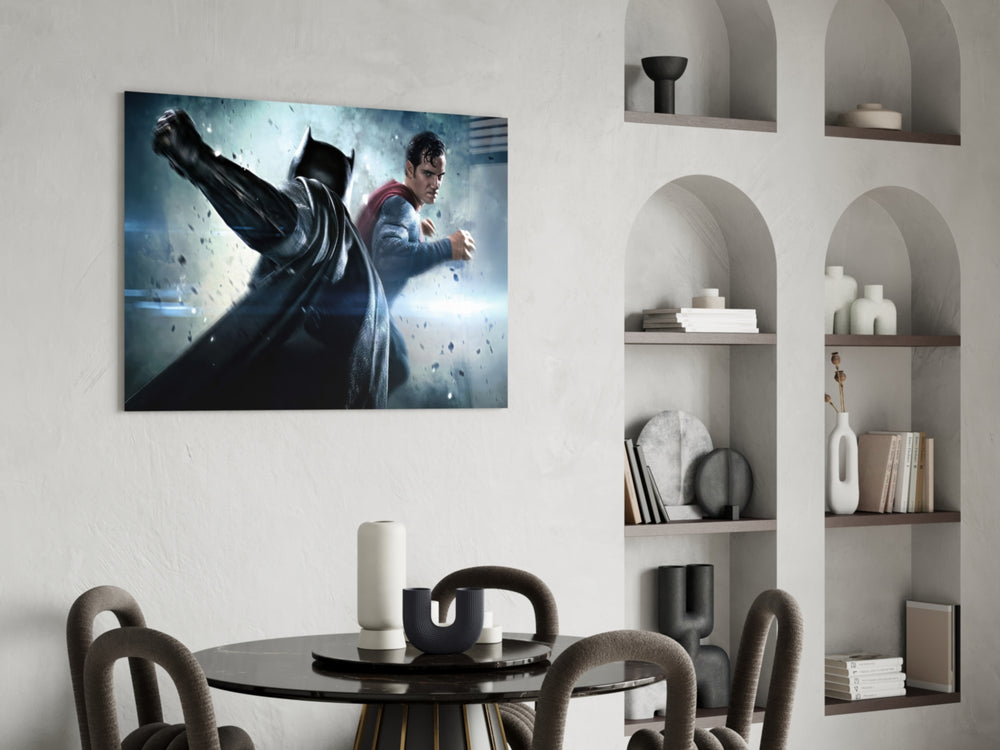 DC glass print bringing Dawn of Justice edge to a teen's bedroom