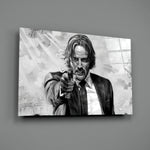 Action tribute panel anchoring a man cave wall
