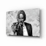 John Wick glass wall art in a modern home cinema