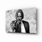 John Wick glass wall art in a modern home cinema