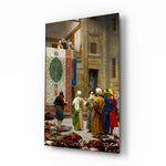 Carpet Seller glass wall art in a modern study